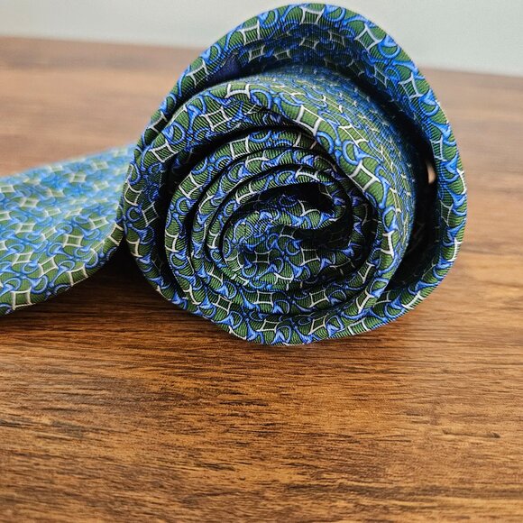 Brooks Brothers Silk Print Tie Horse Bit Green Blue Italy USA Preppy Equestrian - Picture 3 of 7